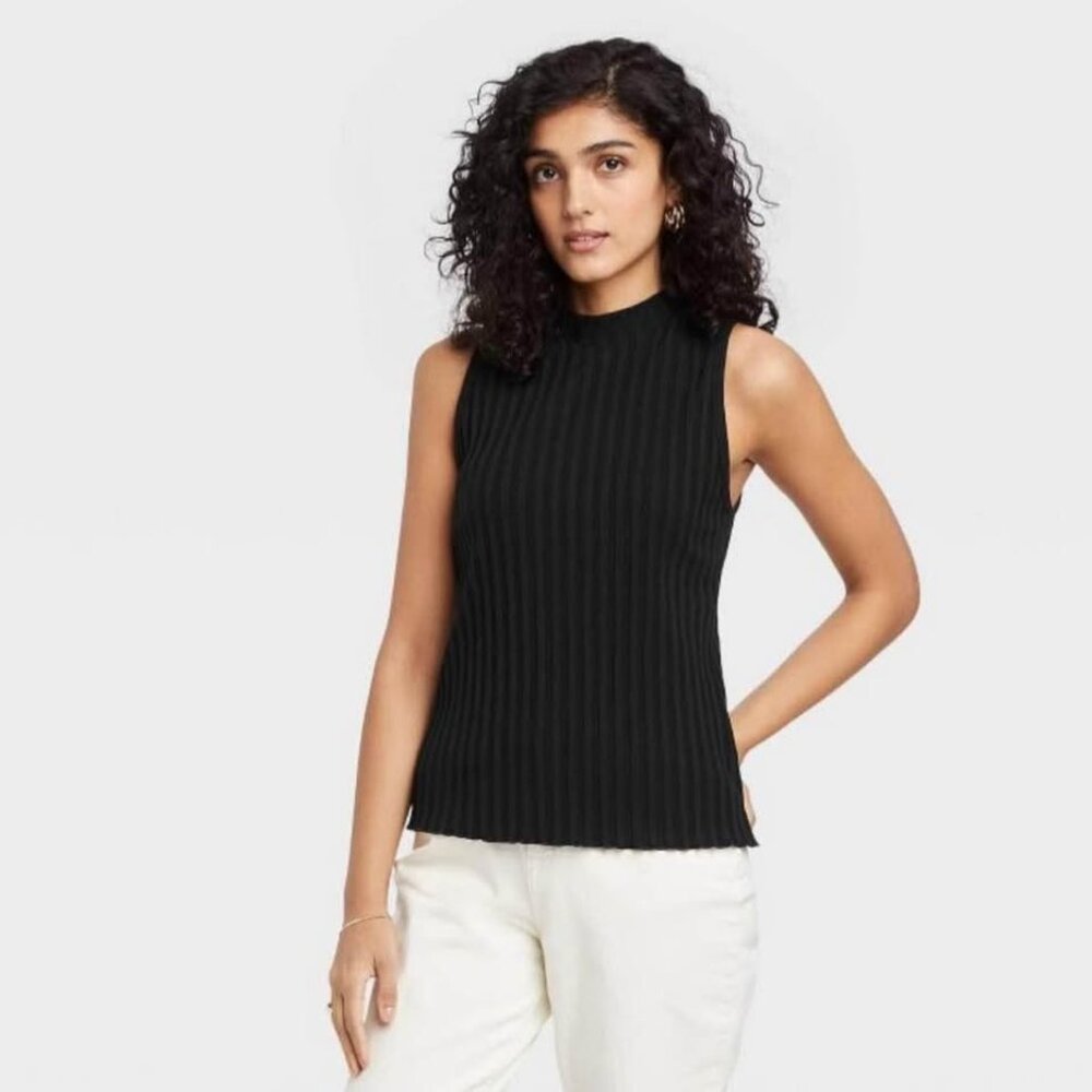 Women's XS Mock Neck Ribbed Tank-A New Day-Black